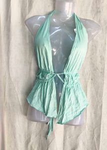 Light Blue Halter Neck Peplum Top