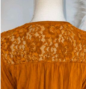 Boho Lace Trim mustard Tunic Top