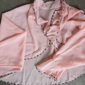 Elegant Pink Ruffled Cape Blouse