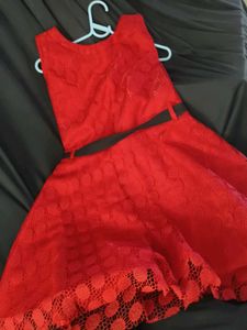 Chic Red Lace A-Line Dress
