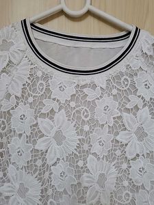 White Lace Floral Short Sleeve Top Never worn