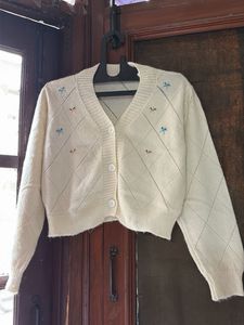 Cute Cream Embroidered Cardigan