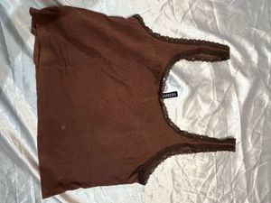 H&amp;M brown lace trimmed top