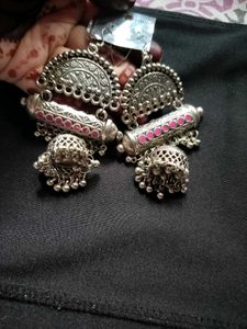 Set of 2 Antique Oxidized Jhumka Earrings
