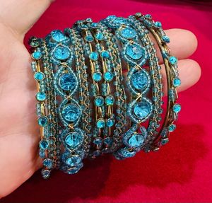 Blue Stone & Bead Bangle Set