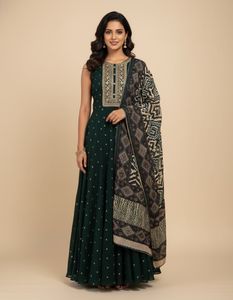 Elegant Dark Green Kurta Set with Dupatta