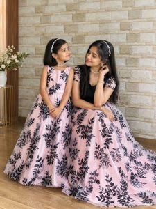sisters  Matching Pink &amp; Black Floral Gown Combo