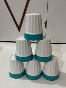 Set of 6 White & Teal Tumblers