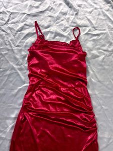 Red  Velvet Cowl Neck Dress