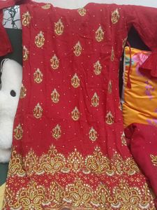 Red & Gold Embroidered Salwar Kameez 3Pcs