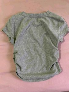 Grey V-Neck Ruched Crop Top