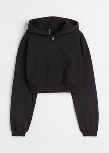 Black Cropped Zip-Up Hoodie