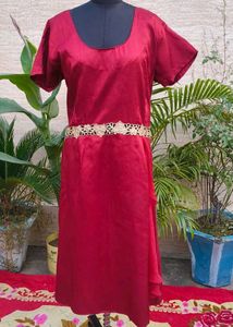 Elegant Maroon Gown with Embellished Belt