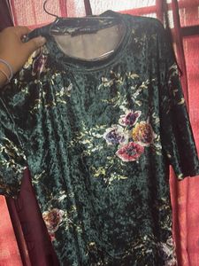 Velvet Floral Print Tunic Top S-M size