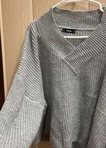 Grey Knit V-Neck Sweater