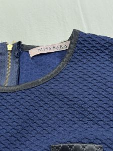 Navy Textured Long Sleeve Crop Top