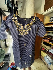 Embroidered Blue Striped Kurta