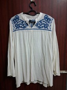 Embroidered Cream Kurta Top