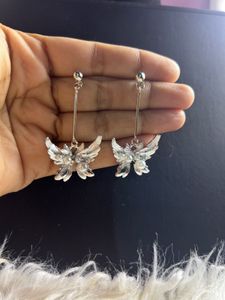 Elegant Silver Butterfly Pearl Dangle Earrings