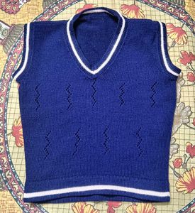 Blue V-Neck Sleeveless Knit Sweater