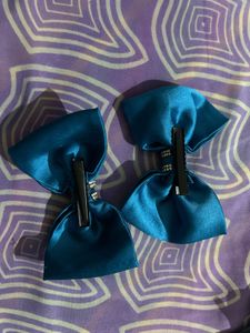 Sparkling Blue Hair Bow Clips