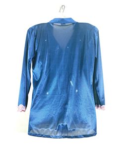Navy Blue With Pink Lace Night Suit Sets (Women's)