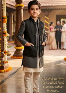 Boys Black Nehru Jacket Modi Waistcoat Size 30 (8-