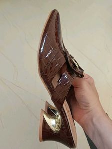 Chic Brown Croc Bow Mule Heels