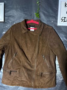 Brown Faux Suede Moto Jacket