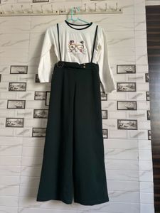 Girl's White Top & Green Pants