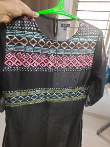Stylish Black Yoke Design Sheer Kurta