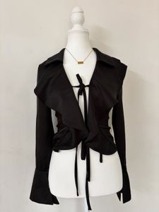 satin Chic Black Tie-Front Blouse✨