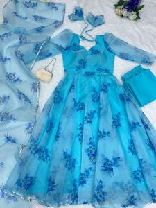 Organza Silk Anarkali Suit with huge Flair