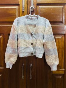 Striped Knit Cropped Cardigan