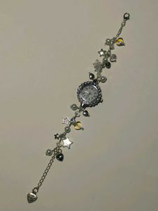 y2k Silver Bracelet Watch with Charms