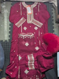 Indo Era Maroon Embellished Kurta Set XXL Size