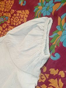 Textured Tie-Front Puff Sleeve Korean blue