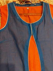 BIBA Blue &amp; Orange Layered Kurta
