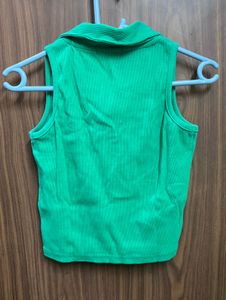 Vibrant Green Collared Sleeveless Top