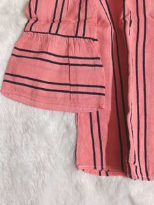 Pink Striped Bell Sleeve Top