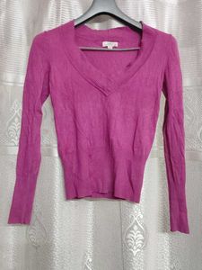 Pink V-Neck Long Sleeve Sweater