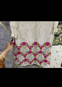Elegant Cream Kurta Set with Pink Dupatta
