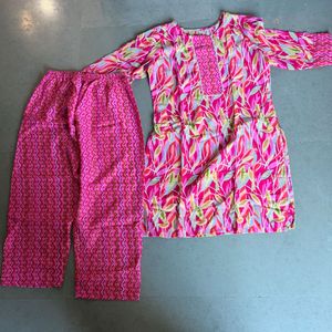 Red Kurta Set with combo of pink floral coord