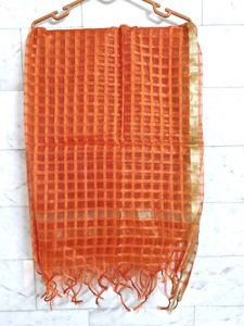 Orange Tissue Checkered Dupatta