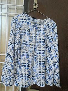 Blue & Grey Polka Dot Long Sleeve Top