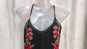 Floral Embroidered Black One-Piece Swimsuit