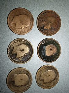 6 - Quartee Anna Indian Coins 120+ Yrs Old Antique