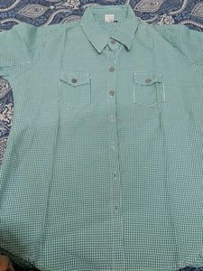 Green Gingham Button-Up Shirt