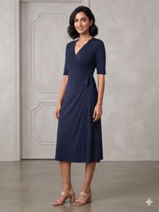 Classic Navy Blue Wrap Dress