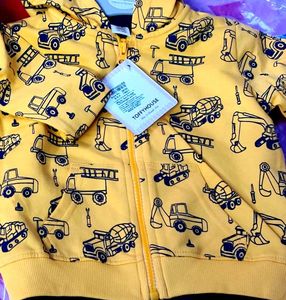 Yellow Hoodie With Front Open Zip For Kids